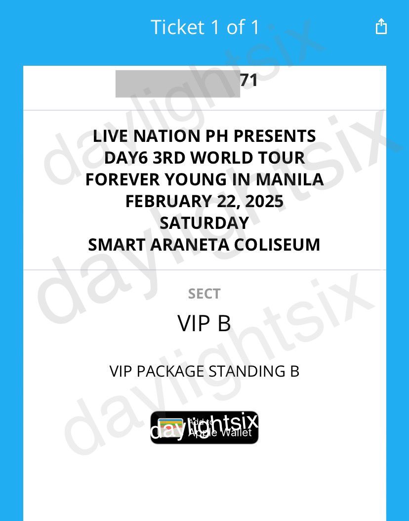 [SELLING FOR A FRIEND]
WTS LFB DAY6 FOREVER YOUNG MANILA PH

1 VIP B TICKET
- lnph presale
- extra tix!
- 15650 + 1000 (fee from tpa 🥹)