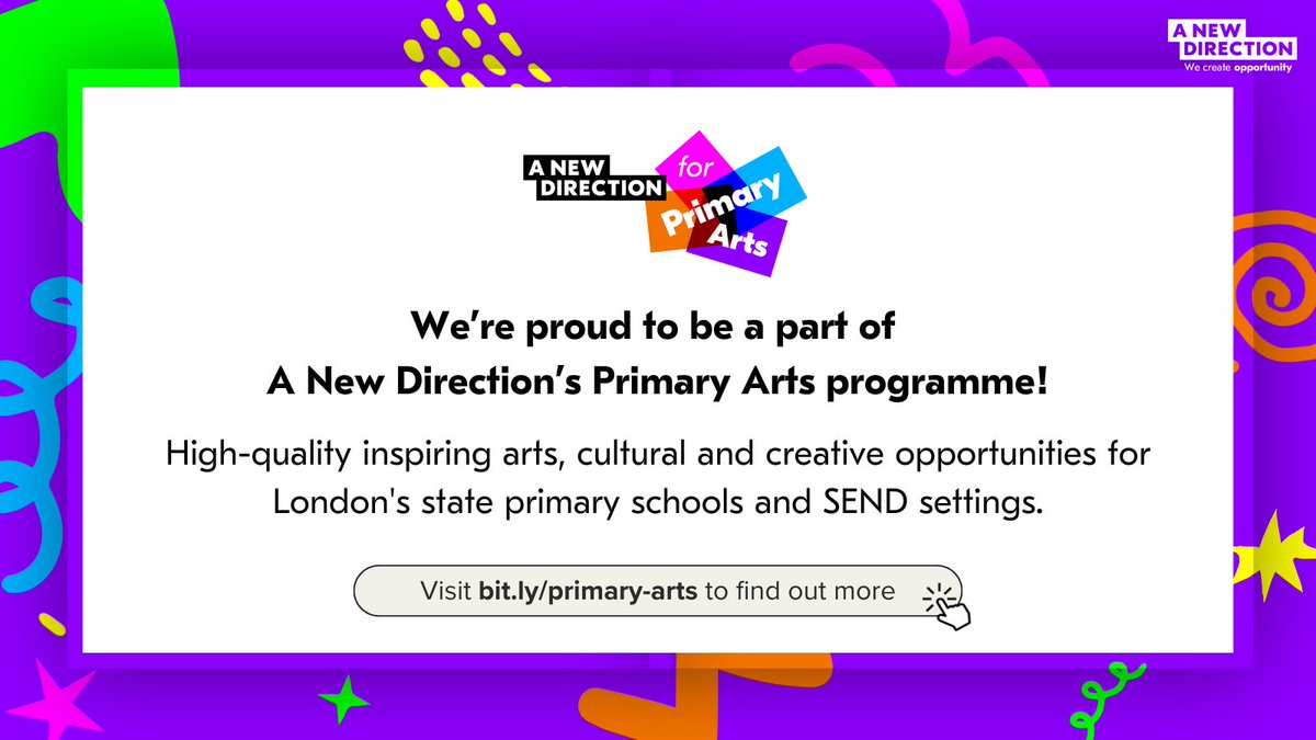 Mbilla Arts (@mbilla_arts) on Twitter photo 📣 Calling all London state primary schools & SEND settings! <a href="/A_New_Direction/">A New Direction</a> is excited to launch #PrimaryArts – a new, FREE creative arts programme supporting wellbeing, confidence & personal development. ⏰ Booking opens Wed 25 Sep 🔗 Find out more: bit.ly/primary-arts 📣 Calling all London state primary schools & SEND settings! <a href="/A_New_Direction/">A New Direction</a> is excited to launch #PrimaryArts – a new, FREE creative arts programme supporting wellbeing, confidence & personal development. ⏰ Booking opens Wed 25 Sep 🔗 Find out more: bit.ly/primary-arts