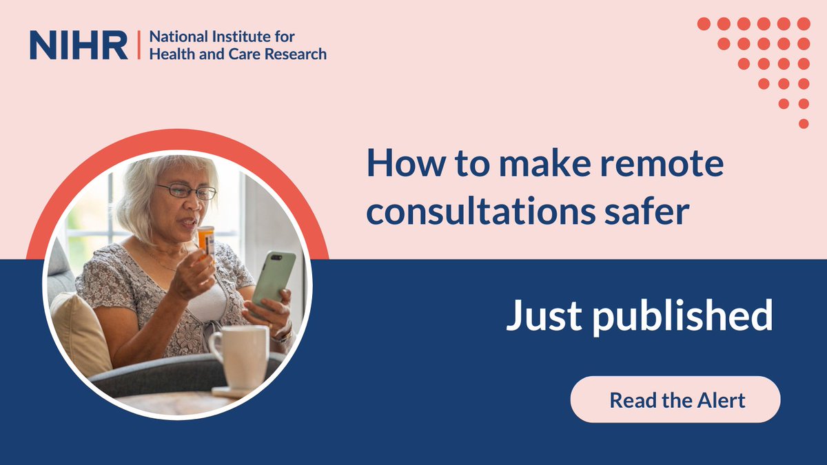 Researchers assessed the safety of remote consultations &amp; suggest that remote consultations should not be offered:
⚠️ for some conditions (e.g. acute chest pain)
🧒🏽 when a parent is very concerned about a child
🤒 when a condition has worsened

Read more: evidence.nihr.ac.uk/alert/how-to-m…