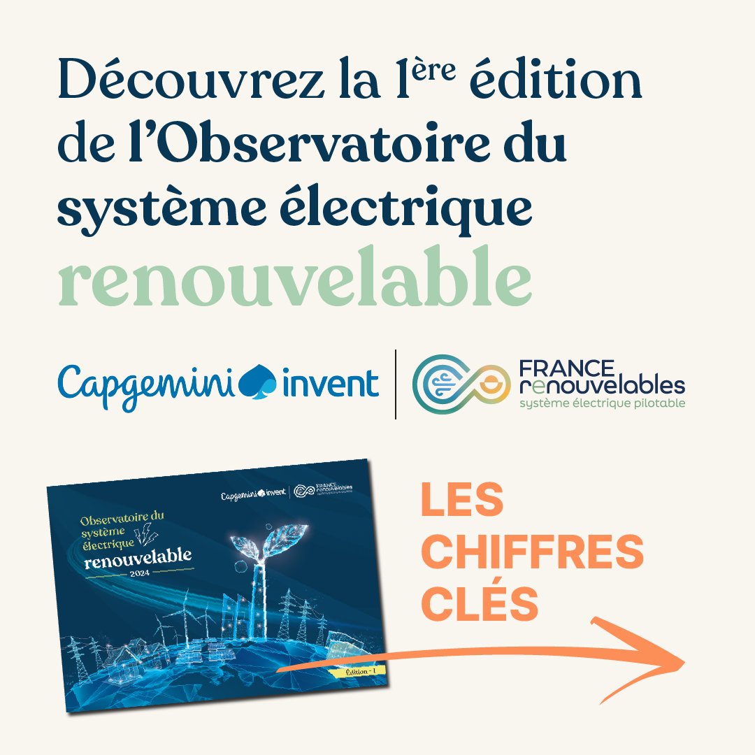[#EnR] Publication du nouvel #Observatoire du système électrique #renouvelable ⚡️ réalisé avec <a href="/CapgeminiInvent/">Capgemini Invent</a> !
france-renouvelables.fr/etudes-et-publ…

🧶 Présentation &amp; chiffres-clés de cette 1ère édition  👇 

#éolien 🌬 #photovoltaïque ☀️ #stockage 🔋 #hydrogène ☁️ #flexibilité 📊 

1/10
