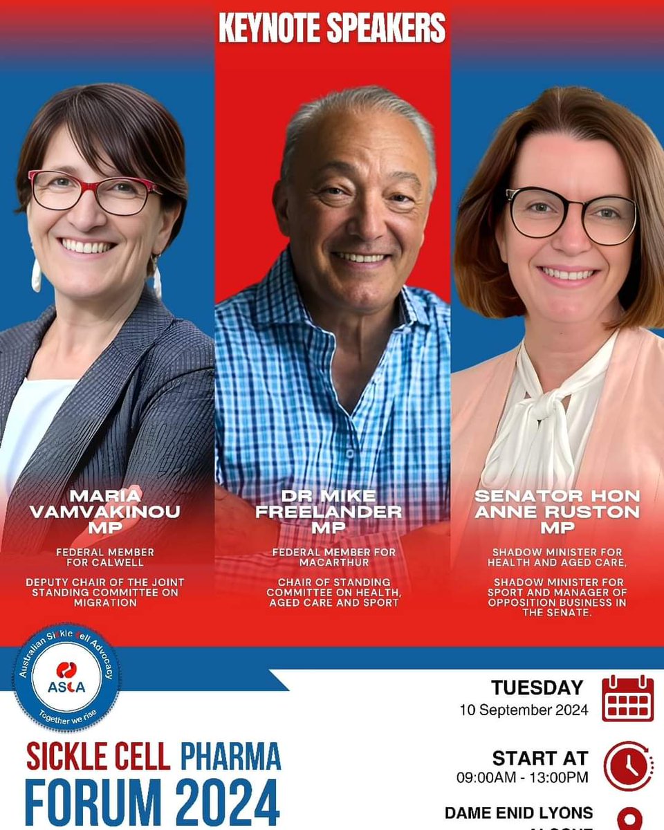 Forr World Sickle Cell Awareness month, <a href="/AuSickle/">Australian Sickle Cell Advocacy Inc (ASCA)</a>, worked with <a href="/MariaVamvakinou/">Maria Vamvakinou</a> to host the first-ever Sickle Cell Pharma Forum. The event was held on 10th September 2024 in Dame Enid Lyons Alcove at Parliament House Canberra.

#SickleCellAwareness
#SickleCellDisease