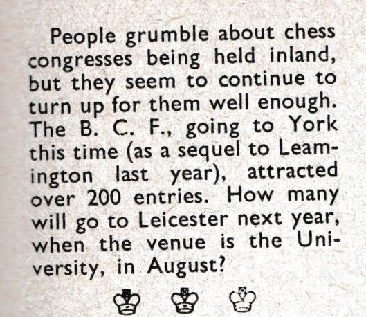 DMUSpecialColls's tweet image. #ChessTuesday: This lovely autumnal cover of the York Chess Congress, 1959 booklet. But the Editorial suggests some grievances about their inland venue &amp;amp; speculate how many will show at Leicester in 1960!  Ooo👜From the @ecfchess Library
@librarydmu @garylanechess #chesshistory