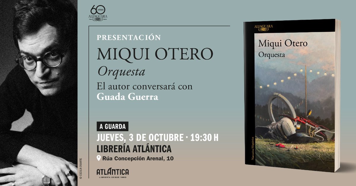 Miqui Otero (@miquiotero) on Twitter photo 🥁 Mañana miércoles, elegancia: hago el Club Faro, de <a href="/Farodevigo/">Faro de Vigo</a> (en charla con <a href="/GuadaGuerra/">Guada Guerra</a> ).
Y el jueves ya me acerco al destino del "tren que me leva pola beira do Miño" en A Guarda, librería Atlántica. 🥁 Mañana miércoles, elegancia: hago el Club Faro, de <a href="/Farodevigo/">Faro de Vigo</a> (en charla con <a href="/GuadaGuerra/">Guada Guerra</a> ).
Y el jueves ya me acerco al destino del "tren que me leva pola beira do Miño" en A Guarda, librería Atlántica.