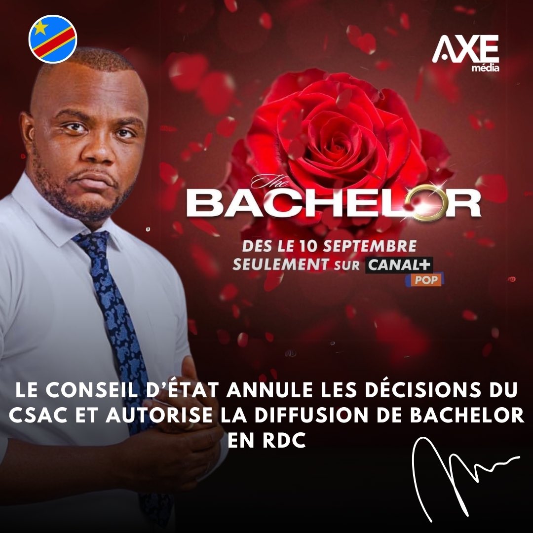 Thebacheloraf's tweet photo. 💍🌹 Le Conseil d’État annule la décision du CSAC et autorise la diffusion de la télé-réalité Le Bachelor ainsi que de la chaîne Canal+ Pop, déjà en cours de diffusion. Rendez-vous ce soir sur Canal + Pop avec The Bachelor-Afrique Saison 3. Bonjour Mr @CBosembe 😂 @canalplus https://t.co/Ryz14h7kN1