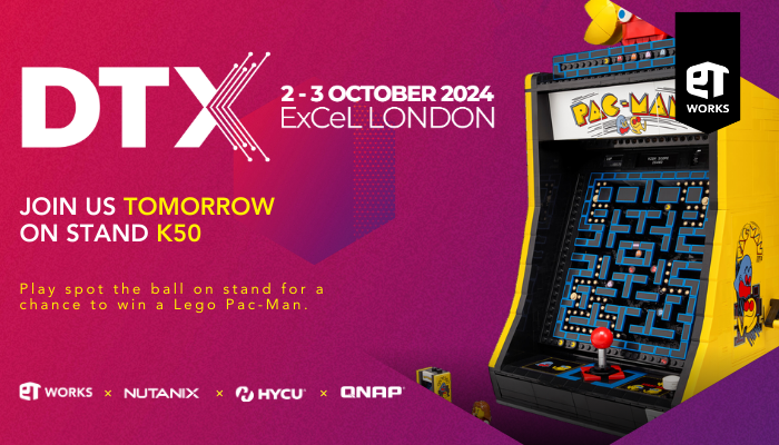 etworksit's tweet photo. Join ET Works  and partners  @nutanix ,  @HYCUInc and @QNAP_nas  on stand K50  and discover how we simplify digital transformation.

Play spot the ball on stand for a chance to win a Lego Pac-Man.

Together we make I.T. work. https://t.co/GJcoMCITKd 

#DTX24 #NUTANIX #HYCU #QNAP https://t.co/NfbzjZc7PC