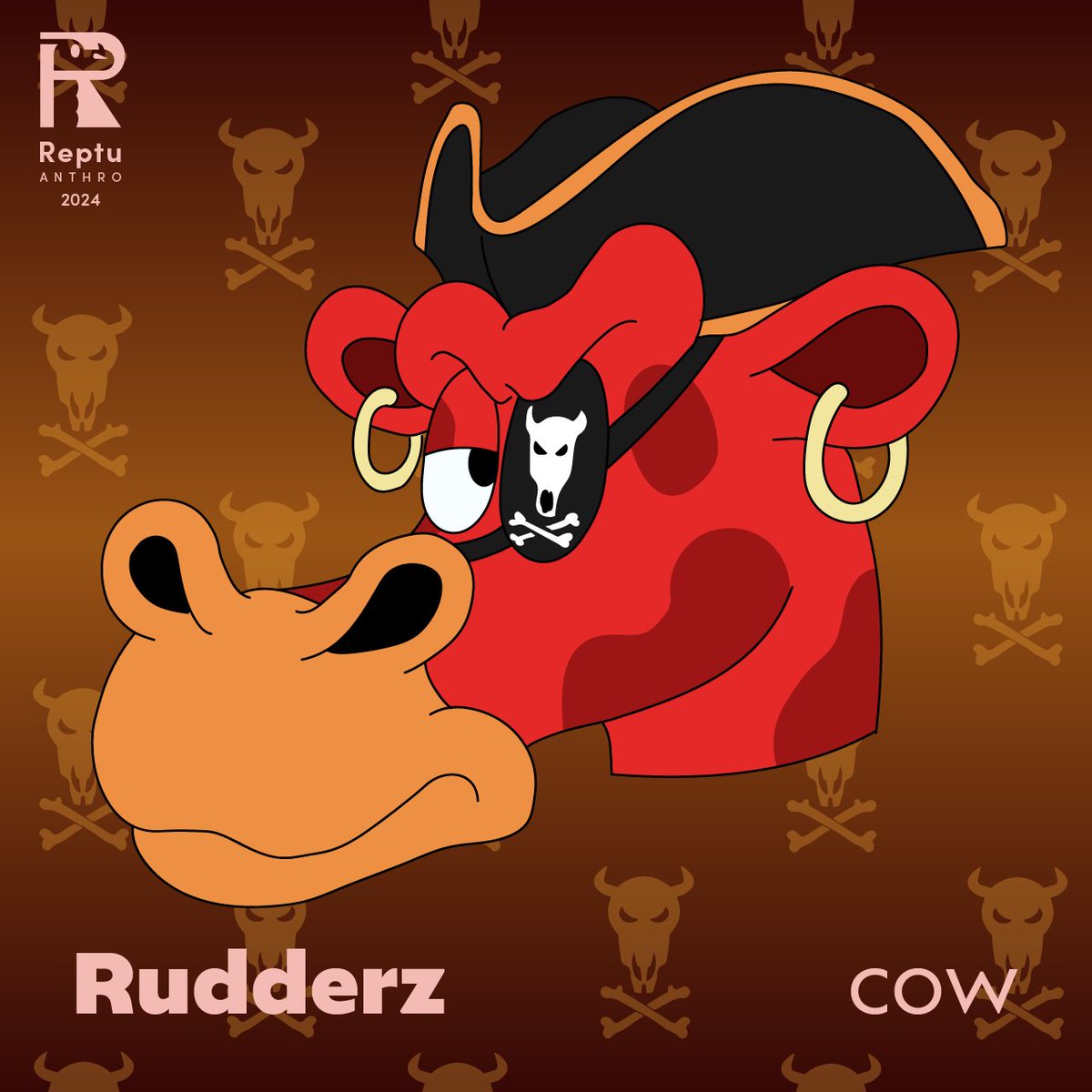 Reptu8's tweet photo. This is Rudderz, Sailz's pirate nemesis. Tired of his life at the farm, Rudderz decided to sail overseas for some treasure. And last, he's a male cow with udders, which I find cute. I'll do his full-body shot in the future sometime. 

#furryartwork https://t.co/e2B5fW8L0Q