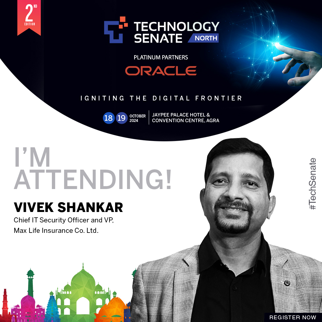 ExpComputer's tweet photo. Vivek Shankar, Chief IT Security Officer and VP, @MaxLifeIns will be attending the #TechSenate North 2024 | 18th &amp; 19th October 2024 | Jaypee Palace Hotel &amp; Convention Centre, Agra

Register Now: https://t.co/pHQWzD7Oah

@srikrp @NivedanPrakash @H_Y_DESAI @AdarshSom https://t.co/Z5PZ8g0da9