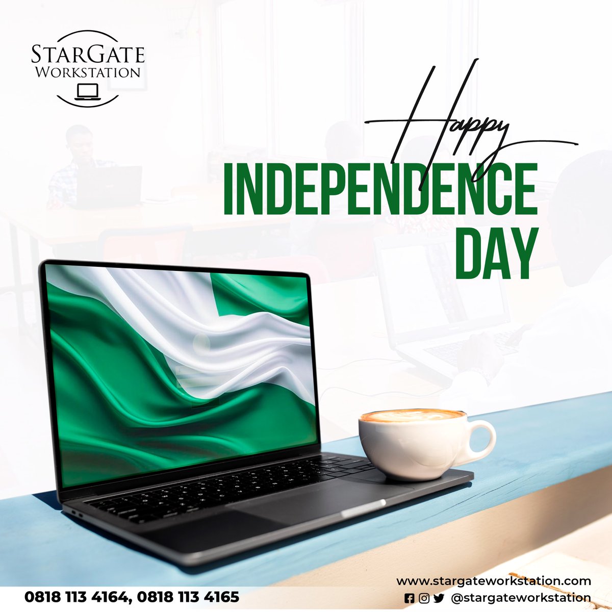 StargateWorkst1's tweet photo. Happy 64th Independence Day! 🇳🇬🤍
#64thindependenceday #stargateworkstation #workstationinibadan #coworkingspaceinibadan #october1st https://t.co/J6T2qlmUfX