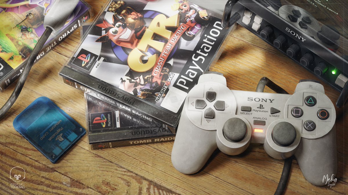 Happy to share the diorama is finished! Was a huge nostalgia trip working on this &amp; had a blast replicating all the small details. All in time for the PlayStation 30th Anniversary! #gameart #marmoset #3dart #marmoset #madewithsubstance #propart #retro #playstation #30thAnniversay