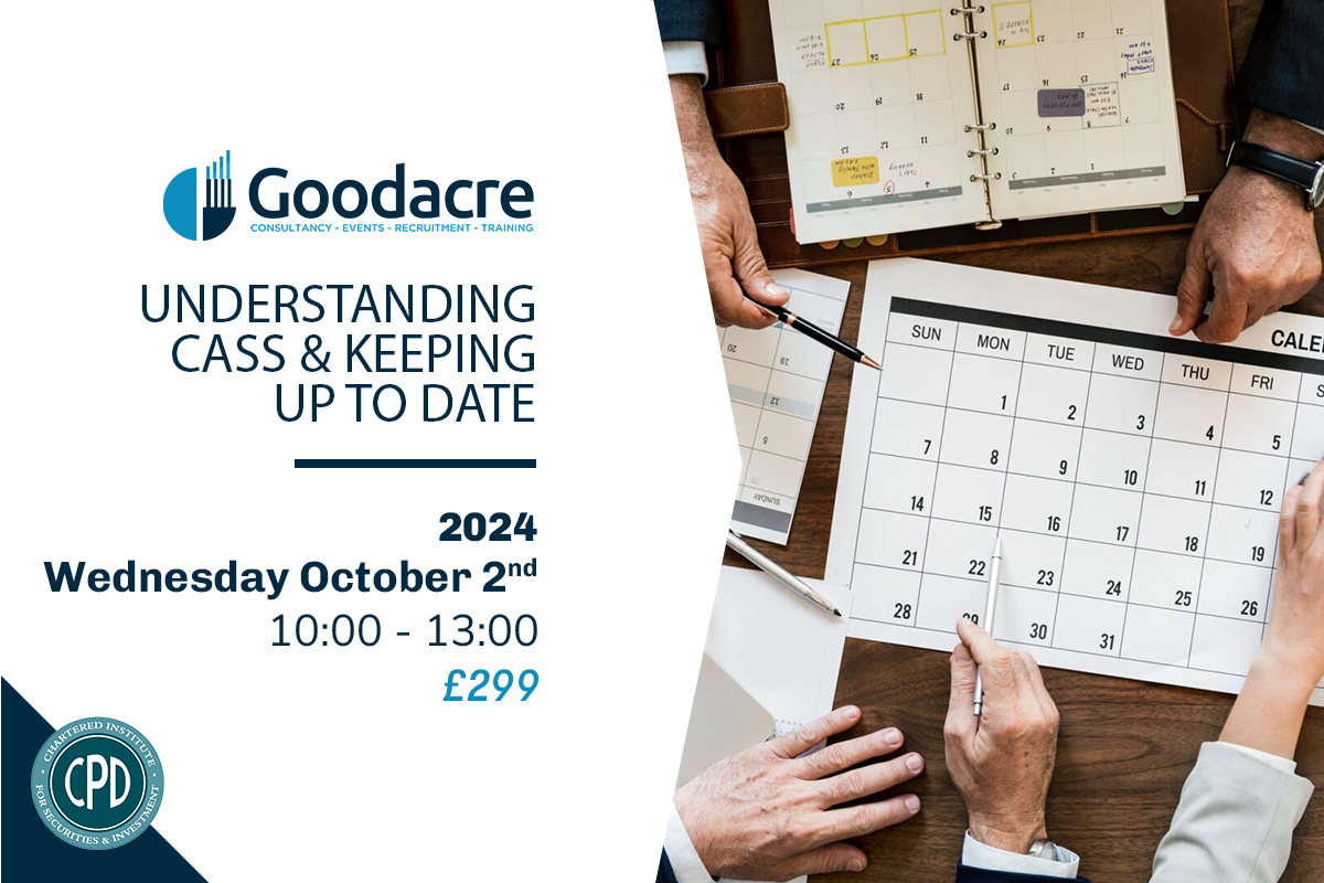 Last chance to register for Understanding CASS &amp; Keeping Up to Date, tomorrow, 2nd Oct, 10:00-13:00! Get a concise, practical overview of CASS &amp; FCA regulations. £299 | 3 CPD hours. Don't miss out!
Register now: lnkd.in/eJYKVCtg
#CASS #Compliance #FinancialServices #CPD