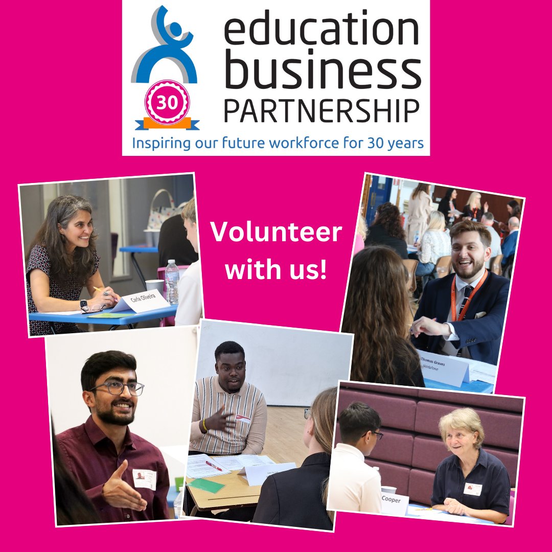 Volunteer with us and help to prepare young people for the world of work.

There is no minimum commitment and last year 100% of our volunteers said that they would like to take part again!

tinyurl.com/ymu43zs5

Find out more at events@ebp.org.uk