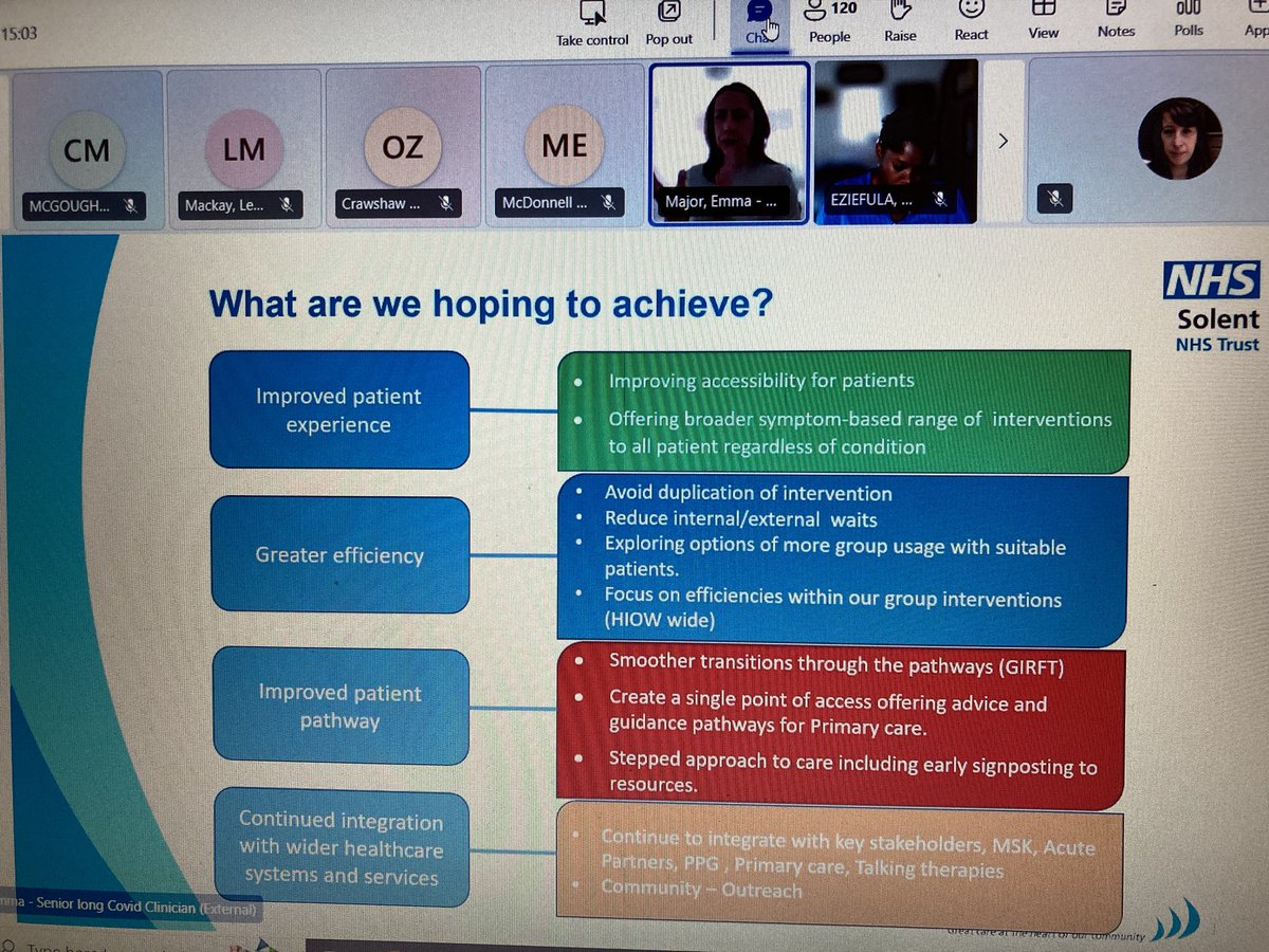 A brilliant #LongCovid network session this morning. Emma Major speaking on a symptom based service model. Incredible integration of pathways &amp; expertise across long term conditions. Working to improve equity, efficiency and patient experience. <a href="/DrChinEzi/">Chinea Eziefula</a> <a href="/tolanAHP/">Steve Tolan</a> <a href="/Menka_1/">Manka P</a>