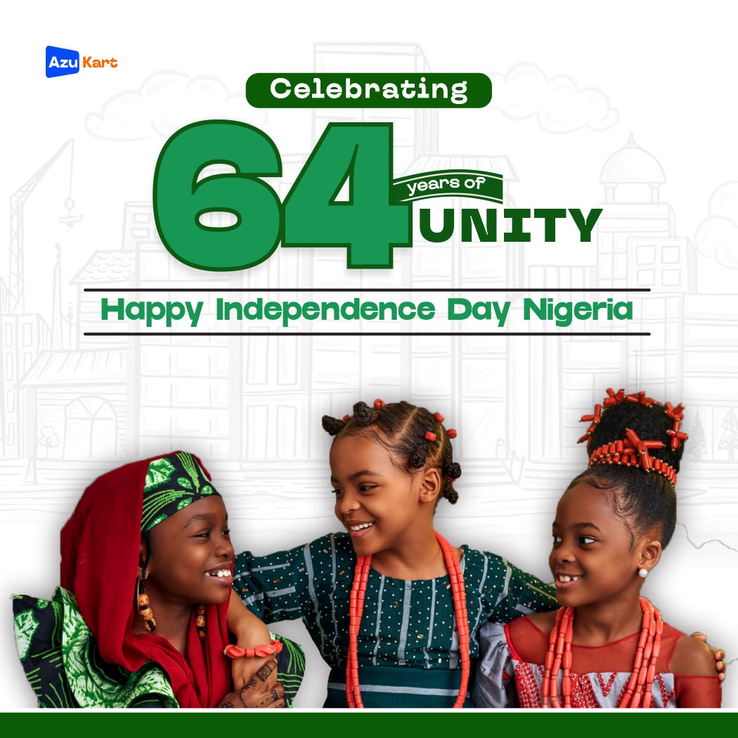 AzuKartShop's tweet photo. Celebrating 64 years of unity, strength, and culture. Here’s to a brighter future for our nation. 💚🤍💚

Happy 64th Independence Day, Nigeria! 🇳🇬 🎉

#NigeriaAt64 #IndependenceDay #UnityInDiversity #AzuKart https://t.co/d7TmIHPySB