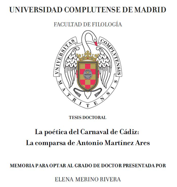 📕 Tras unos meses de espera, ya se puede consultar mi tesis en abierto en la biblioteca de la Universidad Complutense de Madrid. La subida a Teseo y Dialnet está en camino:

#carnavaldecádiz #coac2024 #lacomparsadeantoniomartínezares #tesispublicada  

lnkd.in/dHT33fqD