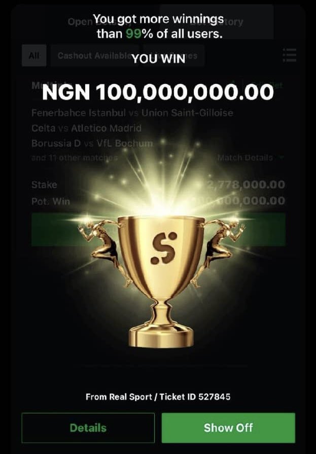 100M naira max payout from sportybet is your portion this month
Claim it and Retweet 🙏🏆🙏