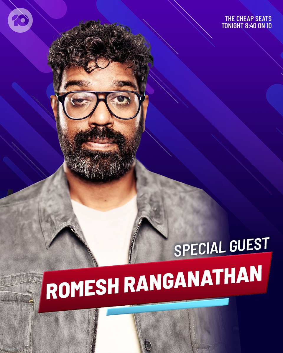 cheapseatsau's tweet image. Actor, comedian and TV presenter all the way from the UK @RomeshRang joins us live in-studio as tonight's Special Guest! 🙌

#CheapSeatsAU TONIGHT 8:40pm after #TaskmasterAU on 10 and 10 play 📺