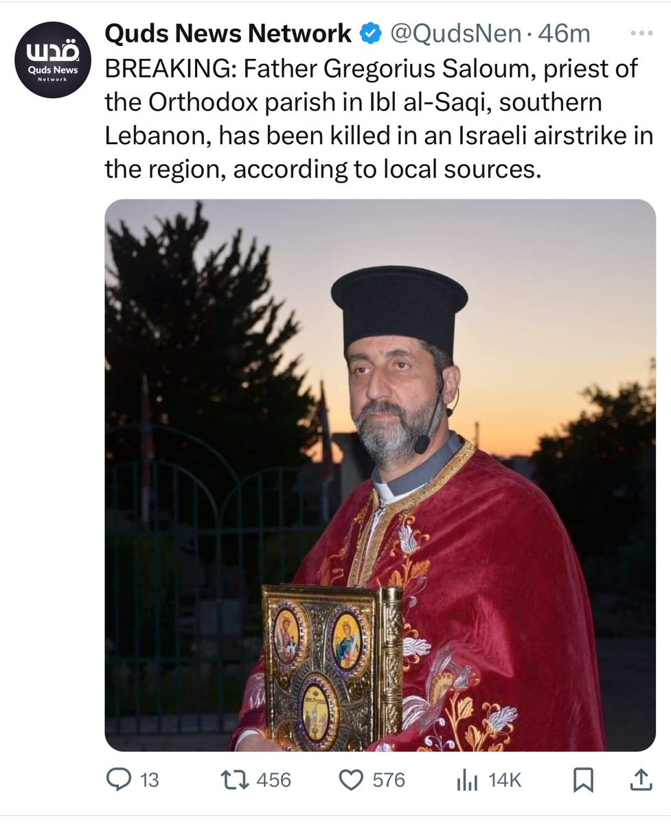 mamoun_linda's tweet photo. Israel did not liberate Father Gregorius Saloum, it killed him. https://t.co/jo6J1UvyBh