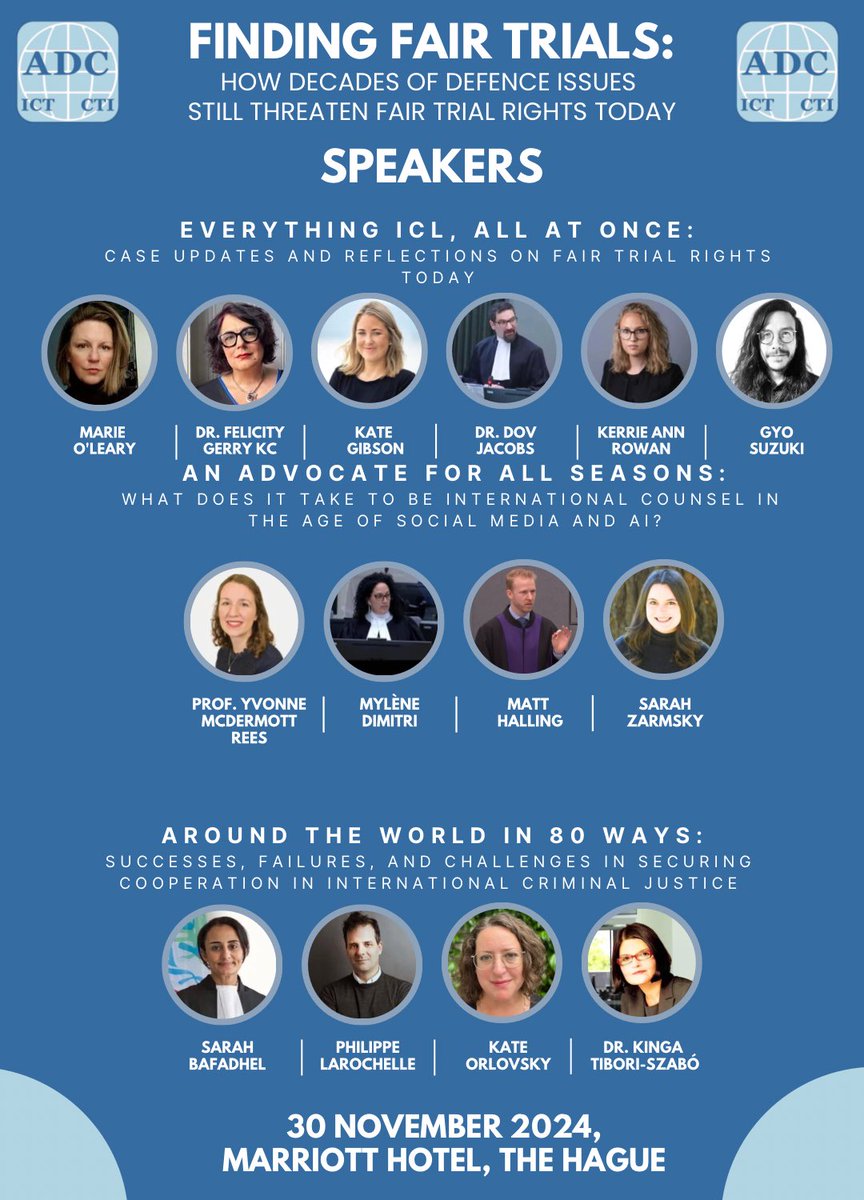 adc_ict's tweet photo. Join us on November 30, 2024, in The Hague for our annual conference. Distinguished experts will discuss the challenges facing fair trial rights today. Don't miss insights from leading international legal professionals, secure your place now: https://t.co/Hmk0UUKotz #ADCConf24 https://t.co/aDLT38k25L