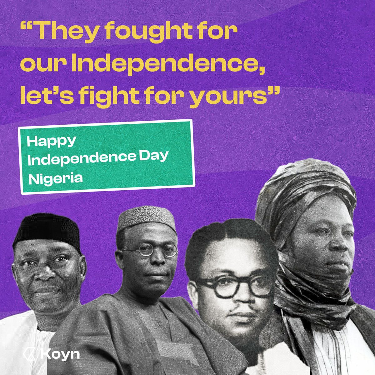 usekoyn's tweet photo. ARISE O KOYNPATRIOTS

Nigeria we hail thee🇳🇬🇳🇬🇳🇬.

The heroes fought for our independence, let’s fight for your 

“FINANCIAL INDEPENDENCE”

Happy New Month and Happy Independence Day from #KOYN. 

#KoynIndependence https://t.co/83K0UqbIcf