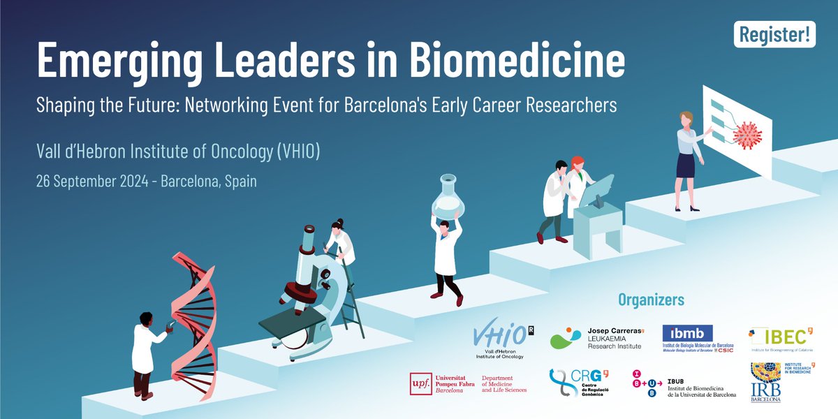 CarrerasIJC's tweet image. The 2⃣nd edition of the #EmergingLeaders in Biomedicine Symposium was a great success and becomes a must-attend event for senior postdocs and new group leaders. 

🔗 carrerasresearch.org/en/news/the-em…

It was celebrated at @VHIO and coorganized by @IBECBarcelona, @IBMB_CSIC, @CRGenomica,…