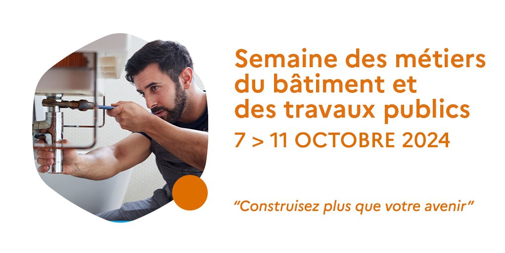 [#SaveTheDate] 📣 Lundi débute la semaine des métiers du #Bâtiment et des Travaux Publics ❗ 

📆 7 au 11 octobre 

⏩ Venez à la découverte des nombreux métiers de ce secteur et des perspectives d'évolution 

En savoir ➕⏩ plmpl.fr/c/oKisu