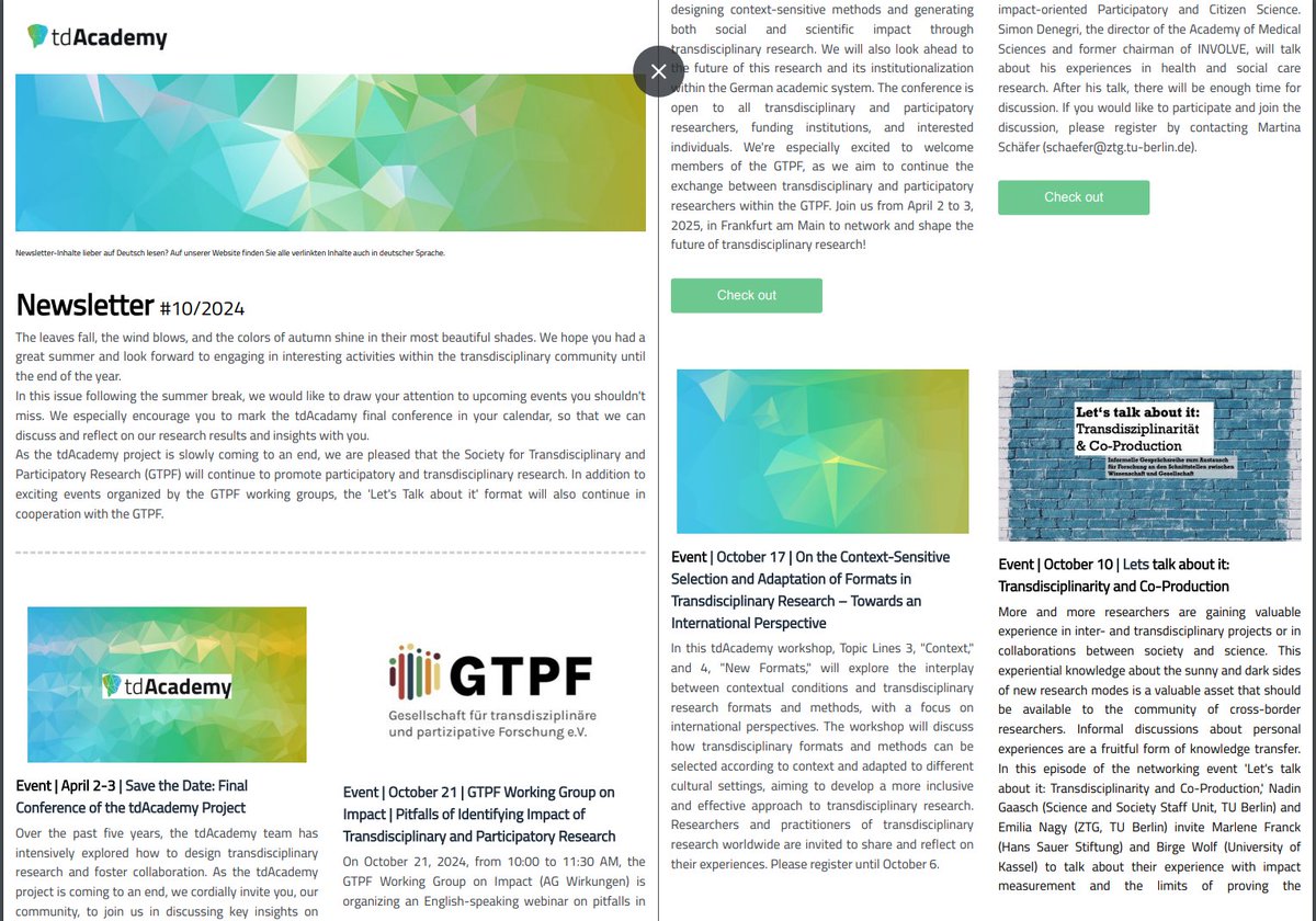 Check out our 5th newsletter this year 🗞️ 🍂
You can expect:    
- Upcoming events 
- New activities of the working group on impact in the GTPF 
- An exciting report on our 3rd international summer school (with @ISST_UPC)

Stay up to date &amp; suscribe here: tinyurl.com/mdnp2256