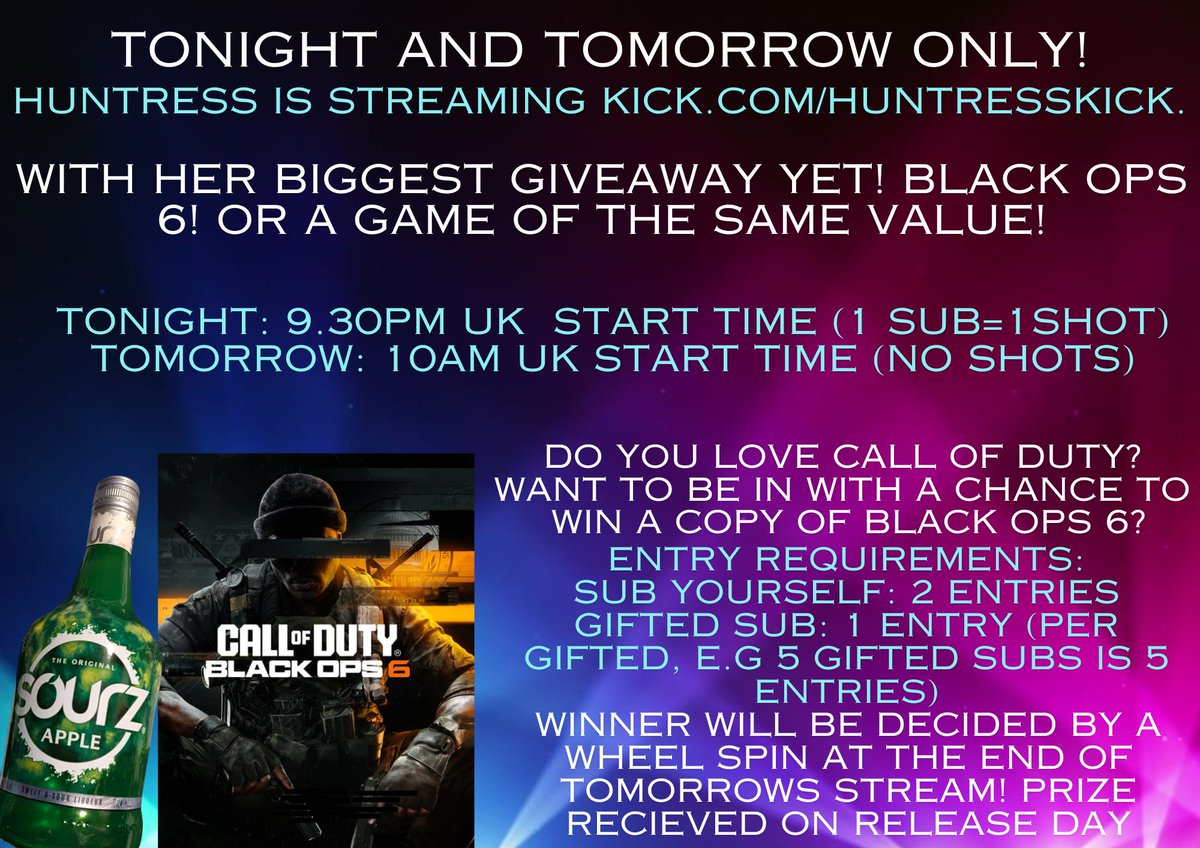 We have extended it by request of some viewers! So now is your last few hours to enter the giveaway!!! come say hello to me on kick.com/thehuntresskick
<a href="/kick/"></a>
<a href="/Kickcommunity/">KICK Community</a>
<a href="/KickSupport/">KICK Support</a>
#giveawaytime #CallofDuty📷 #KickStreamer #KickStreaming #gamers #streamer #activision