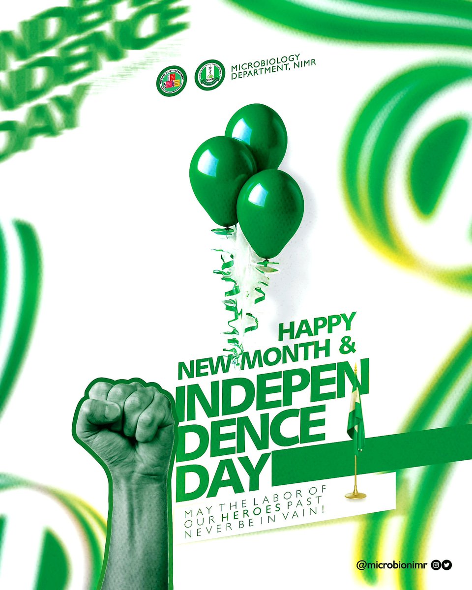 MicrobioNIMR's tweet photo. Happy New Month and Independence to all of us.

Nigeria shall be great again!

#october #IndependenceDay2024  #independence #newmonth #science #research #microbiology

@nimrnigeria @CRePHSNIMR https://t.co/DjZwy4HI13