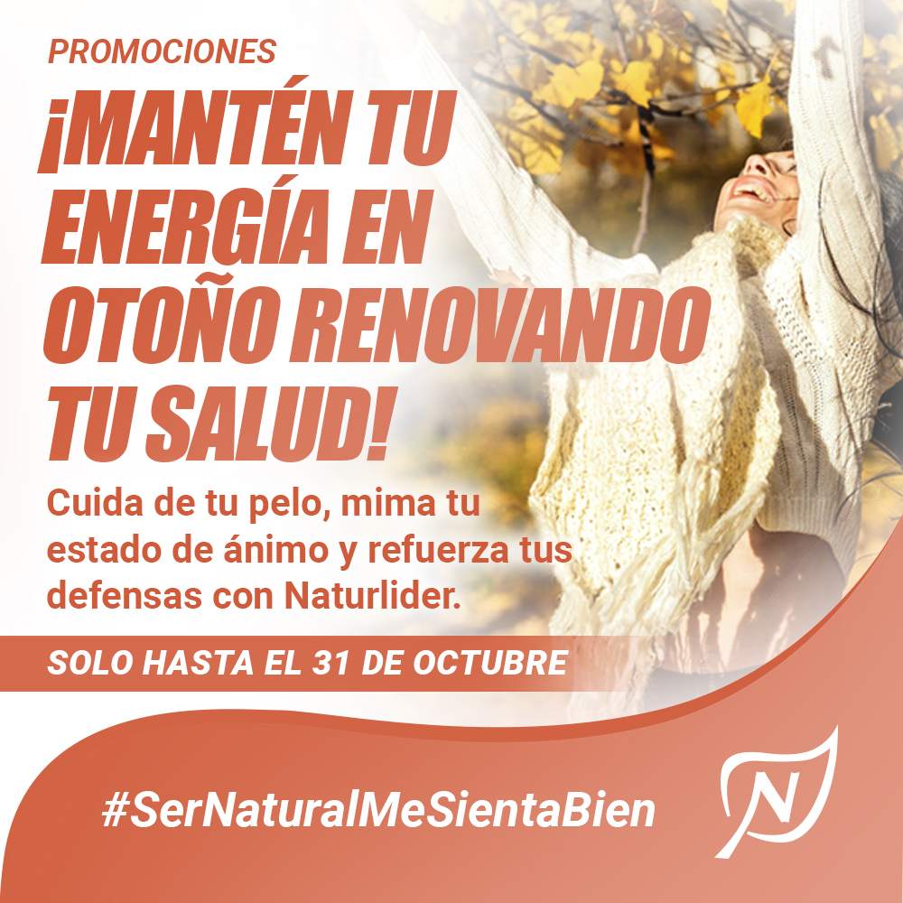 No dejes que el otoño te pare y mantén tu energía renovando tu salud. 🍂 

Cuida de tu pelo💇‍♀️, mima tu estado de ánimo💆‍♀️ y refuerza tus defensas con Naturlíder 💚 

Echa un ojo a las promociones de este mes aquí 👉 lnkd.in/eDnBqsCa

#Naturlider #otoño #defensasrenovadas