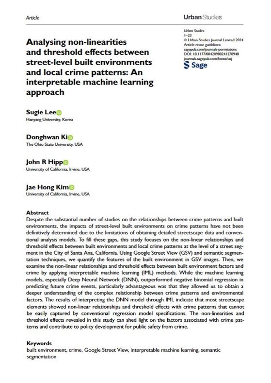 USJ_online's tweet image. New study by Sugie Lee et al aims to investigate the nonlinear relationships and threshold effects between #CrimePatterns and street-level neighbourhood environments using #MachineLearning models and the #InterpretableMachineLearning technique
ow.ly/IqE750Txas2
@hippdude1