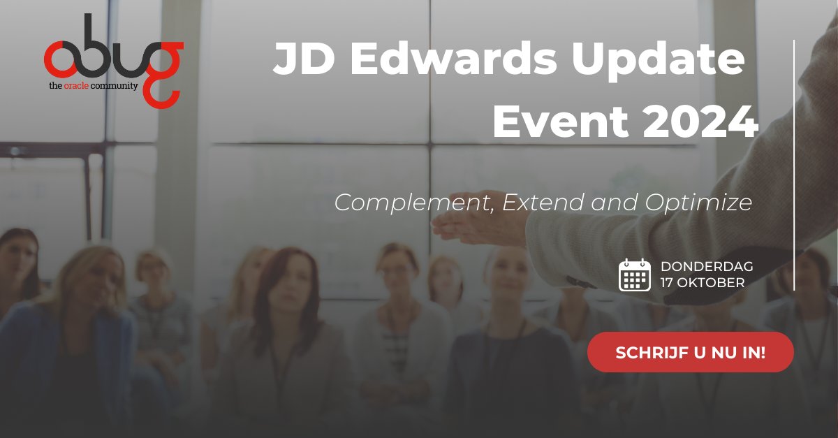 📢 Schrijf je in voor het JD Edwards Update Event 2024! 🚀 Mis de kans niet om exclusieve inzichten te krijgen in de nieuwste JDE innovaties.

📅 17 okt 2024
📍 NBC Nieuwegein
🎟️ Gratis inschrijven: cadran.nl/evenementen/jd…

#JDEdwards #ERP #BusinessGrowth