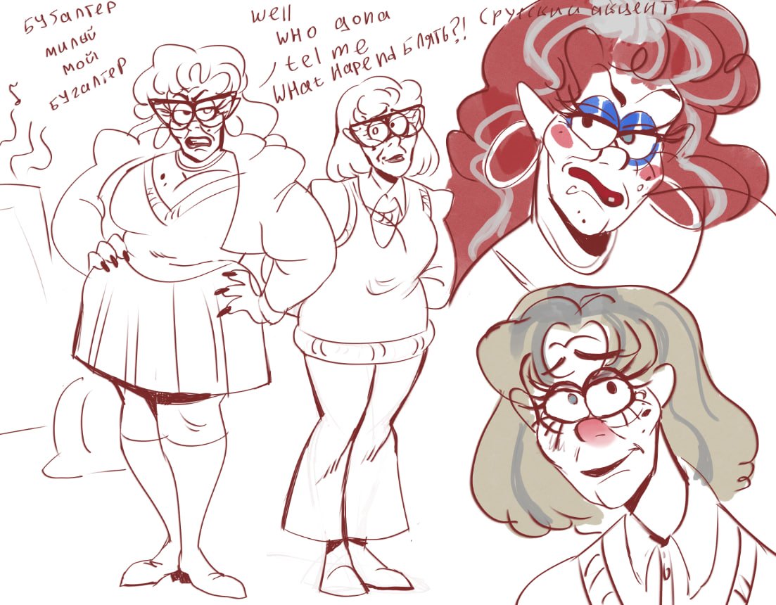 ClownyNoise's tweet photo. my OCs for Grunkle Dating-Sim.
Yes, they are Russian, twins and over 50 years old. Dasha and Daria.
Transcripts 2 through 4:
-Oh, you're such a cute couple.
-I wouldn't take a shit next to him.(Russian meme) #GrunkleDatingSim #StanleyPines #OC #GravityFalls #gravityfallsoc https://t.co/Vg2szTI2ox