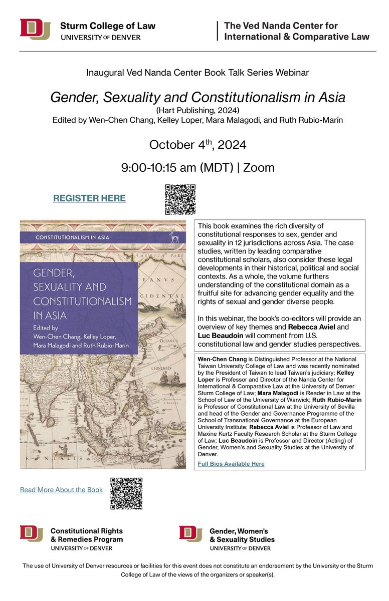 We are looking forward for the webinar "Gender, Sexuality and Constitutionalism in Asia".  It will be a great opportunity to discuss key constitutional issues from a gender perspective!

October 4, 2024| 9:00-10:15 a.m.| Zoom

#Genderissues #Asia #Constitution #genderrights