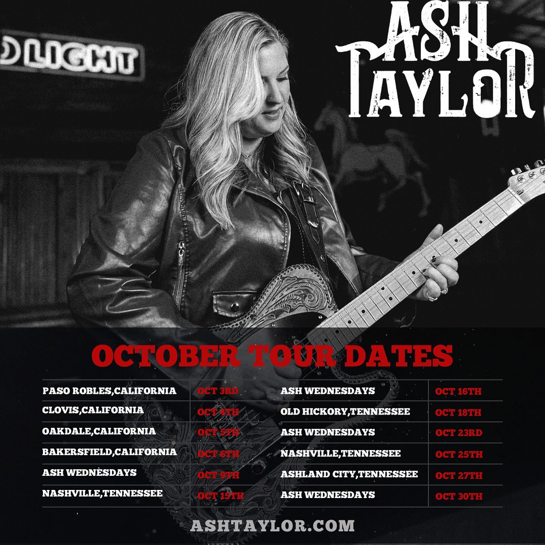 ashtaylormusic's tweet photo. Happy October Y’all 🍁🍂🎃
Excited for a busy month full of music 🎶 Here’s where you’ll catch me on the road this month. Head on over to https://t.co/ghKNUFaDRl for more info. Hope to see ya there! 🤠✨🌵🎙️
#OctoberTour #LiveMusic #CaliforniaToTennessee #CountryMusic https://t.co/7pn9xPYmKk
