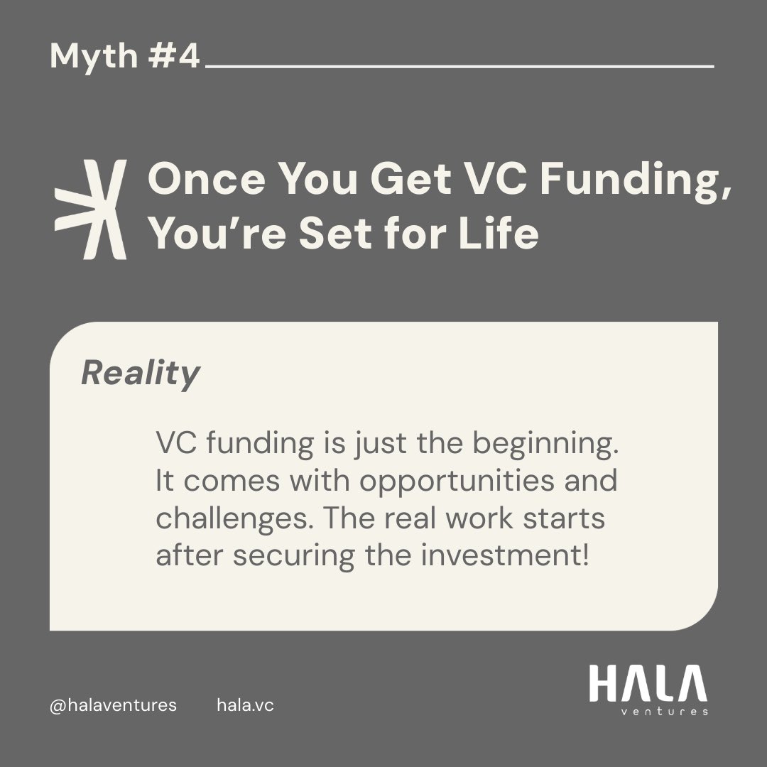 There are many myths surrounding venture capital, from funding strategies to startup valuations. In this infographic, we debunk the top 4 myths and shed light on the realities of VC in the MENA region. Let’s break down the barriers and misconceptions together.
#HALAventures