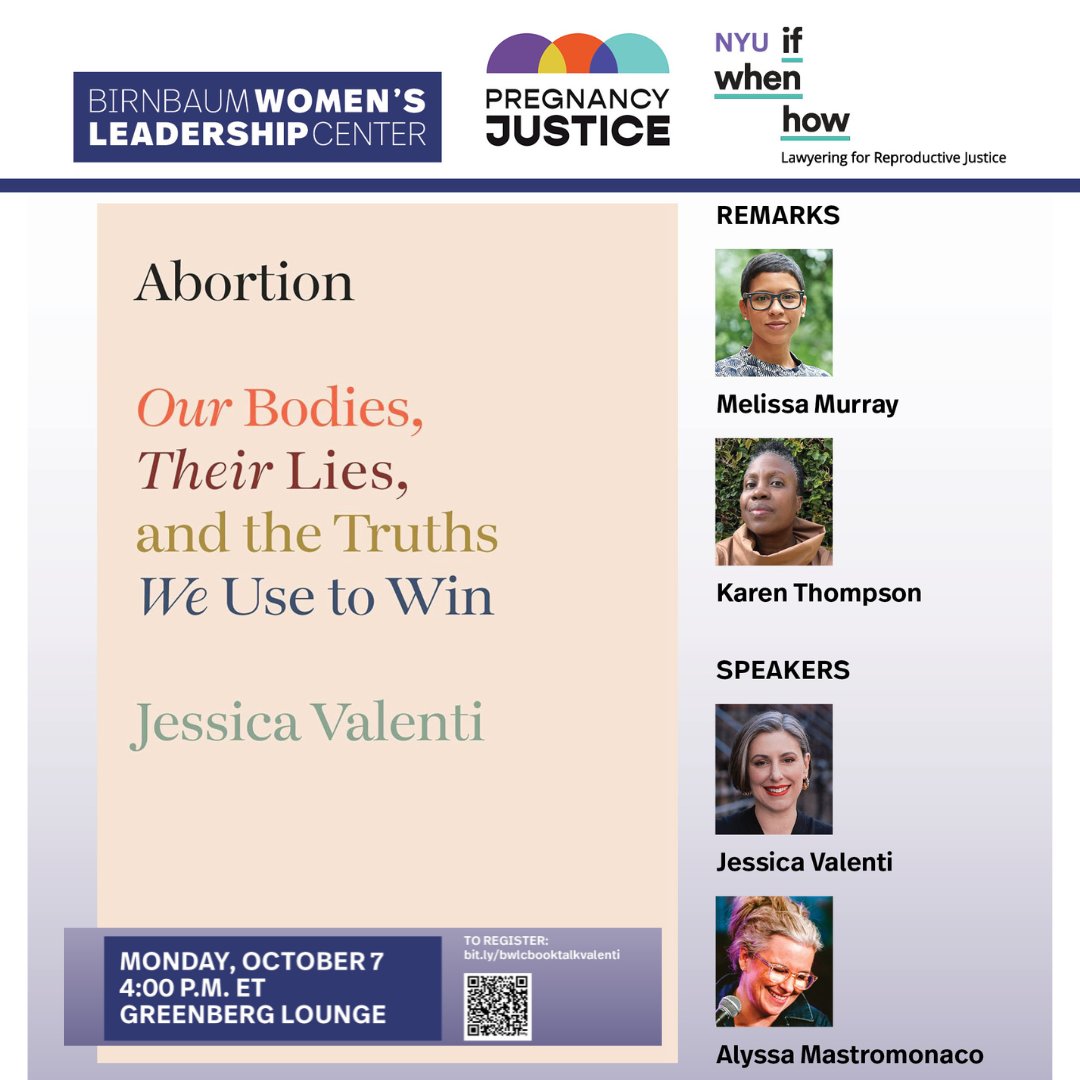 Pregnancy Justice | @pregnancyjust.bsky.social (@pregnancyjust) on Twitter photo Join us on 10/7 at NYU for a book talk with <a href="/JessicaValenti/">Jessica Valenti</a> & Alyssa Mastromonaco, with remarks by <a href="/ProfMMurray/">Melissa Murray (@ProfMMurray on Threads 🧵)</a> and @amazonatty. "Abortion: Our Bodies, Their Lies, and the Truths We Use to Win" will be available for purchase and signing!
🔖RSVP > bit.ly/bwlcbooktalkva… Join us on 10/7 at NYU for a book talk with <a href="/JessicaValenti/">Jessica Valenti</a> & Alyssa Mastromonaco, with remarks by <a href="/ProfMMurray/">Melissa Murray (@ProfMMurray on Threads 🧵)</a> and @amazonatty. "Abortion: Our Bodies, Their Lies, and the Truths We Use to Win" will be available for purchase and signing!
🔖RSVP > bit.ly/bwlcbooktalkva…