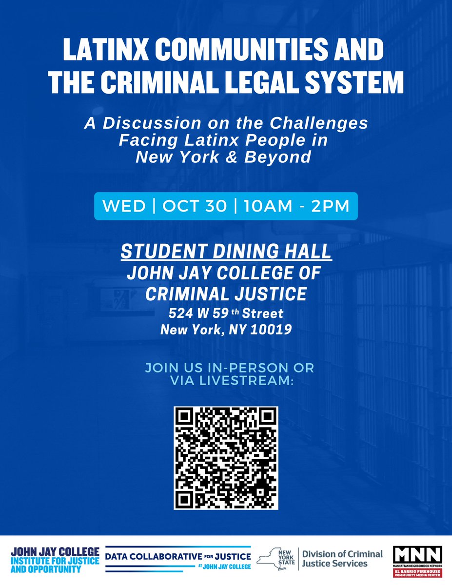 Join us for an important discussion on Latinx Communities and the Criminal Legal System! We are proud to collaborate with the Data Collaborative for Justice, New York State Division of Criminal Justice Services, and the Manhattan Neighborhood Network.