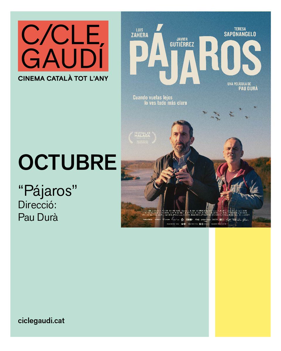Inaugurem l'octubre i també una nova pel·lícula al #CicleGaudí: 'Pájaros'.  

Durant aquest mes projectarem a les 127 sales de la nostra xarxa el nou film del director català Pau Durà.   

📍Consulta la teva sala més propera a ciclegaudi.cat  

#CGSetembre