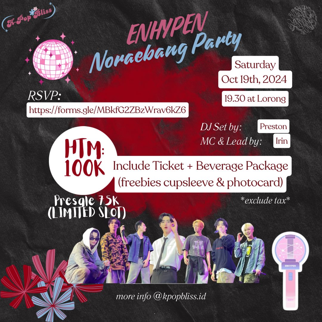 kpopblissid's tweet photo. Hi Engene~
ENHYPEN Noraebang Partyโค๏ธโ๐ฅ
Treat your PCD with Noraebang๐คช
SAVE THE DATE!
๐
October 19, 2024
๏ฟฝ๏ฟฝLORONG, Cilandak, Jakarta Selatan
โฑ๏ธ19.00 - 21.30
YUK RESERVASI MUMPUNG MASIH AVAILABLE PRESALENYA NJINโค๏ธโ๐ฅโค๏ธโ๐ฅ
#Noraebang #NoraebangEnhypen #NoraebangJakarta #EngeneProject https://t.co/CF1sfWP5uh