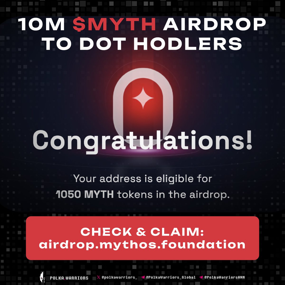Have you checked your wallet lately?

Beginning today, 10M $MYTH Tokens will be allocated to more than 450,000 $DOT wallets, as approved by the community in OpenGov Ref 643.