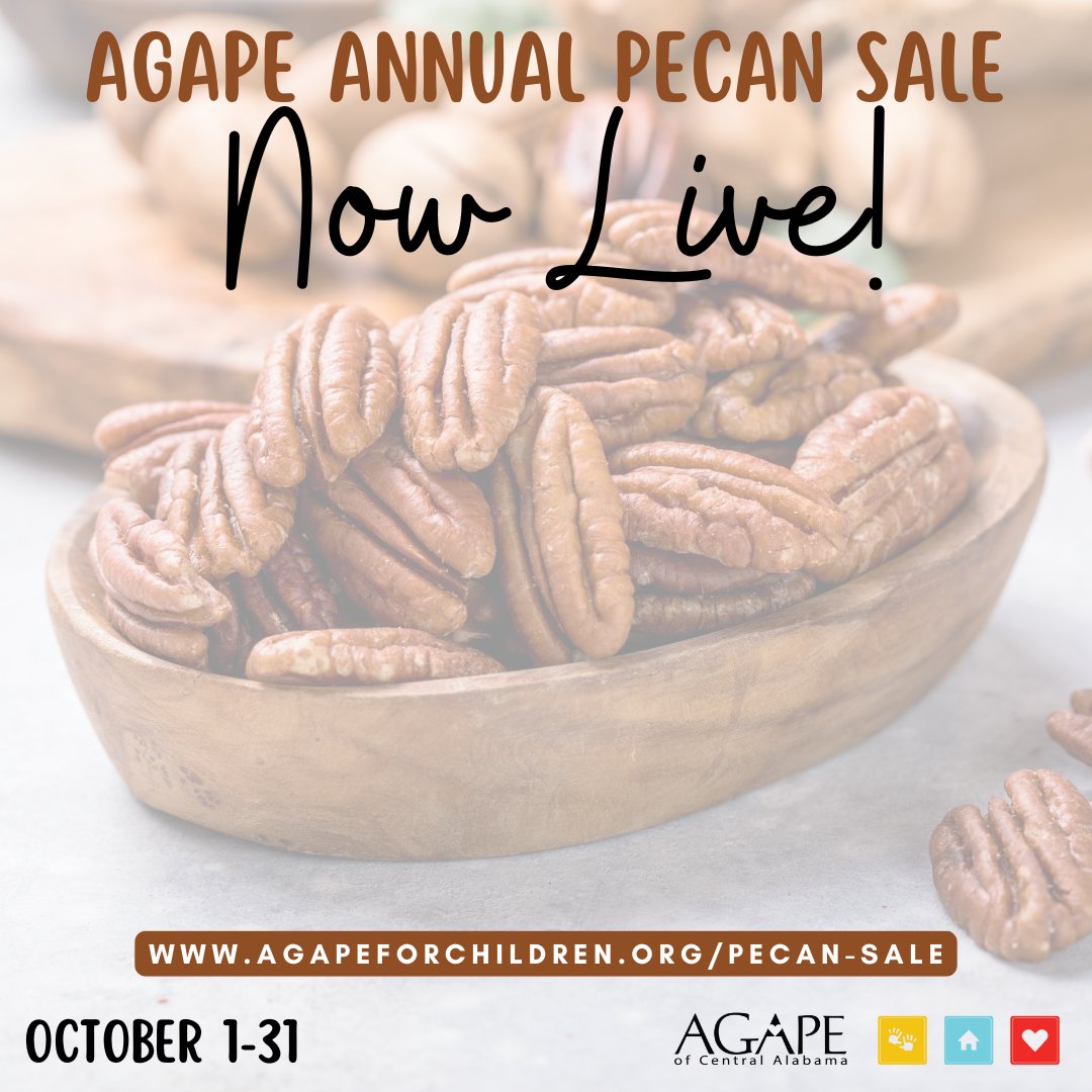 Agape4children's tweet photo. The Annual Agape Pecan Sale is NOW LIVE! Order at your local church, organization, or online. For more information, visit https://t.co/AEgzT8DXkx.
#agape4children https://t.co/jurMoZQBwl
