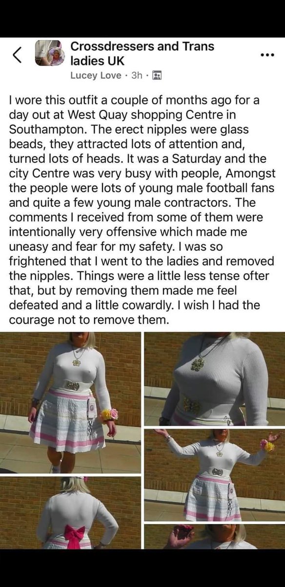 These men gather online and share their public exhibitionism. Men who sympathize or do the same encourage them.

They get access to spaces where women and children undress. Trans activism gives them direct access to children and to lobby for halting the puberty of minors.