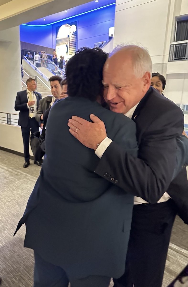 staceyabrams's tweet photo. Sending all my best to my good friend Gov. @Tim_Walz ahead of tonight’s Vice Presidential debate. Tim, your leadership and commitment to the American people will shine through. Show them what true leadership looks like! https://t.co/bMh8f3PTUO