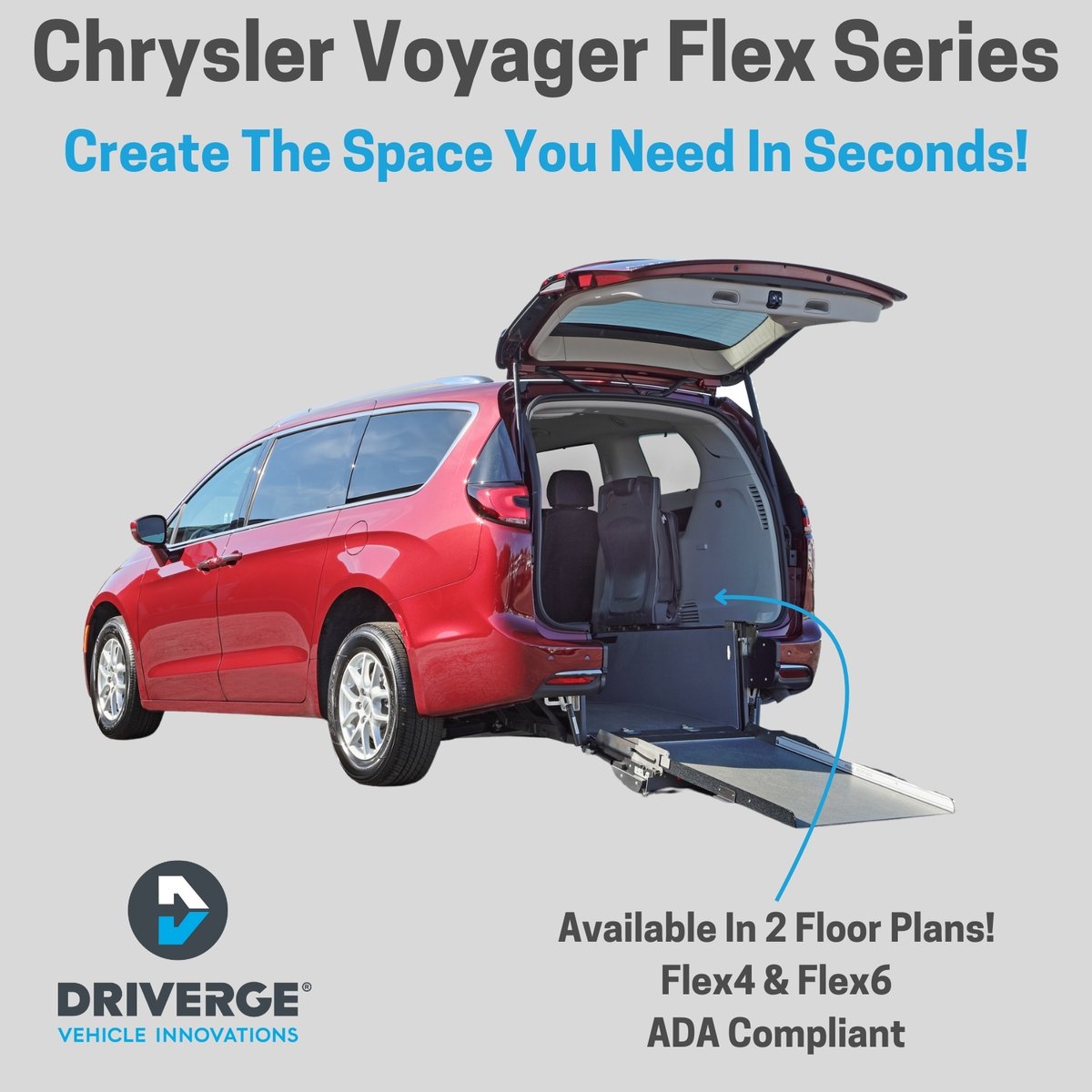 Driverge Vehicle Innovations brings you the top-of-the-line ADA-compliant minivans: the Chrysler Voyager Flex4 and Flex6. These vehicles are designed to provide the perfect blend of flexibility, safety, and convenience for your transportation needs. 🌟

 loom.ly/tb2-BCI