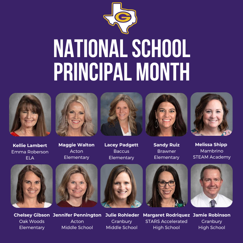 October is National Principal Appreciation Month! These GISD school leaders work tirelessly to a make a difference in our school communities and shape the future of our students every day. Join us in celebrating our outstanding campus leaders! 💜💛 #ThankAPrincipal