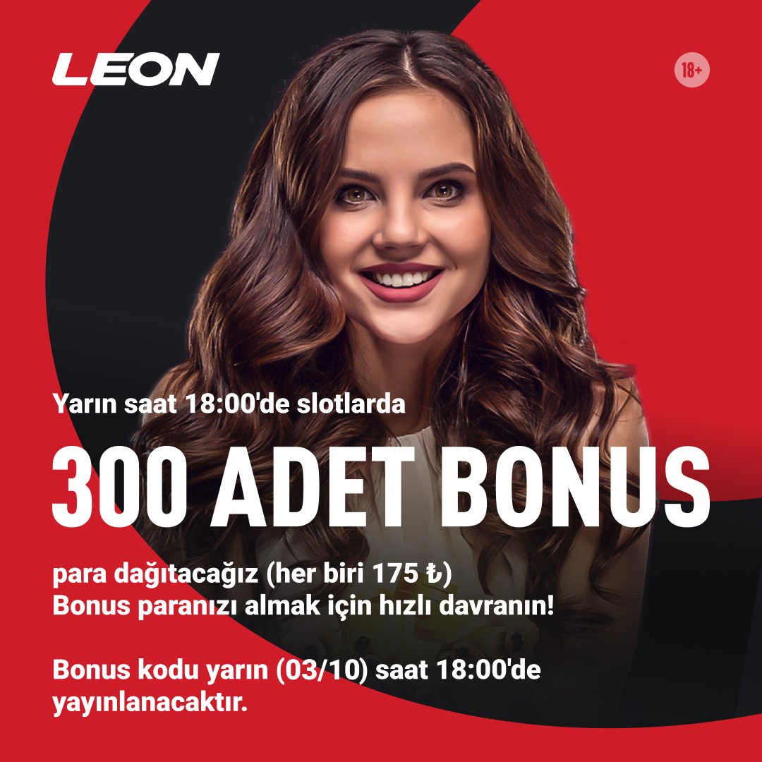 LeonSosyalTR's tweet photo. Yarın saat 18:00'de slotlarda 300 adet bonus para dağıtacağız 🎰 (her biri 175 ₺)
Bonus paranızı almak için hızlı davranın! ⚡
Bonus kodu yarın (03/10) saat 18:00'de yayınlanacaktır.🎁
#casinogiveaway #casinoonline #casinobonus #BONUS #Giveaway #guncelgiris #freespin #freebet https://t.co/Hh10UZwwhg