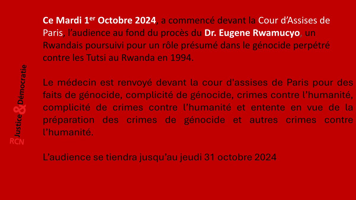 Le Dr. #Rwamucyo devant la Cour d'Assises de Paris: Un nouveau procès lié au #genocide perpétré contre les Tutsi: