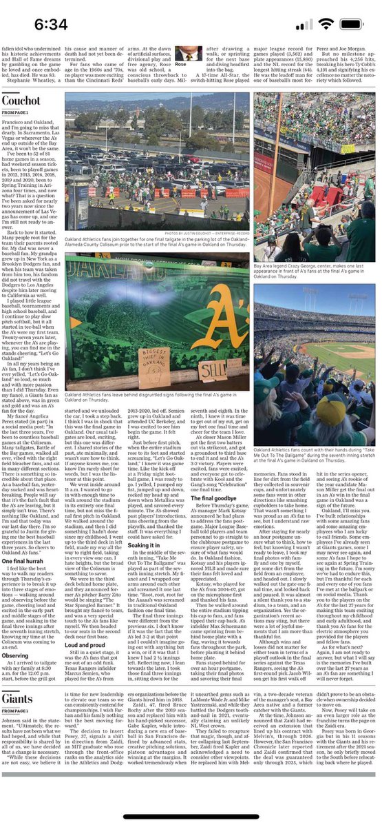 Kind of been MIA from here these days reporting due to an injury, but wanted to hop on to share an article in today's <a href="/ChicoER/">Chico Enterprise-Record</a>. Thank you <a href="/m_mwolcott/">Mike Wolcott</a> for the opportunity to share my love and say goodbye to Oakland, the Coliseum and my fellow fans: chicoer.com/2024/10/01/dea…