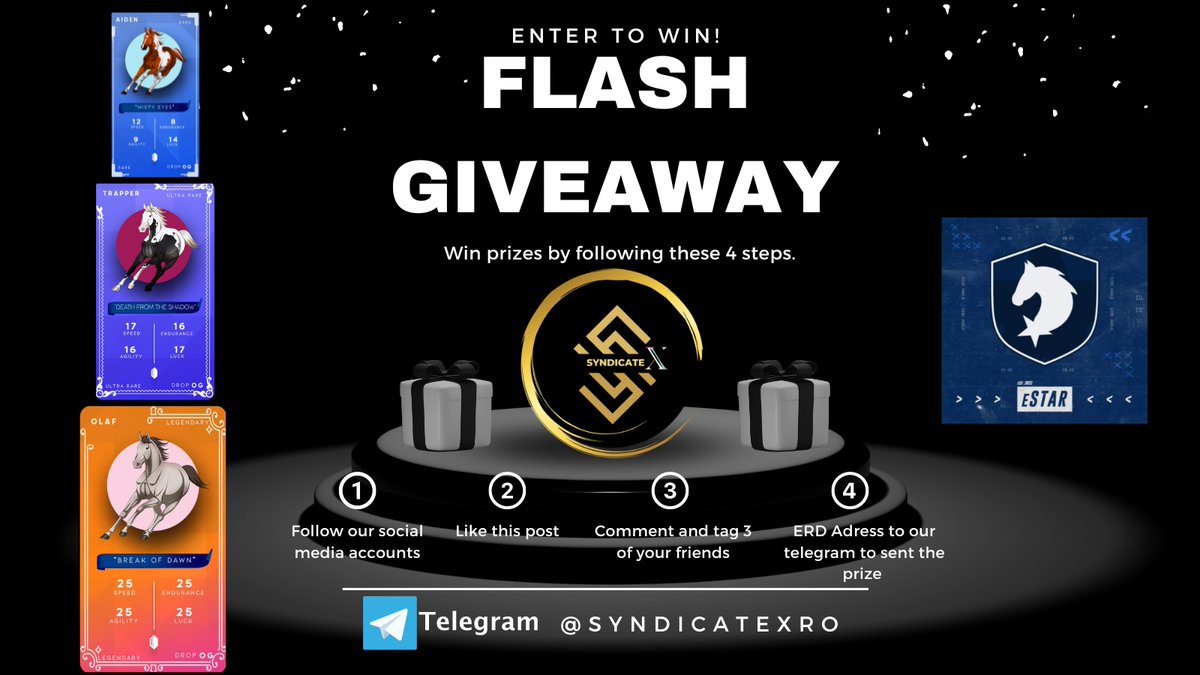 SyndicateX (@syndicatemvx) on Twitter photo 🎉 Be our investor !
Have at least 1 Syndx and get 1 Equistar Nft Rare horse airdropped !
Just give us your erd wallet on our Telegram group
We’re giving out 50 NFT , and you have until October 7th to join the giveaway! 📷 Here’s how to enter: 📷 Follow
<a href="/syndicateMVX/">SyndicateX</a> 🎉 Be our investor !
Have at least 1 Syndx and get 1 Equistar Nft Rare horse airdropped !
Just give us your erd wallet on our Telegram group
We’re giving out 50 NFT , and you have until October 7th to join the giveaway! 📷 Here’s how to enter: 📷 Follow
<a href="/syndicateMVX/">SyndicateX</a>