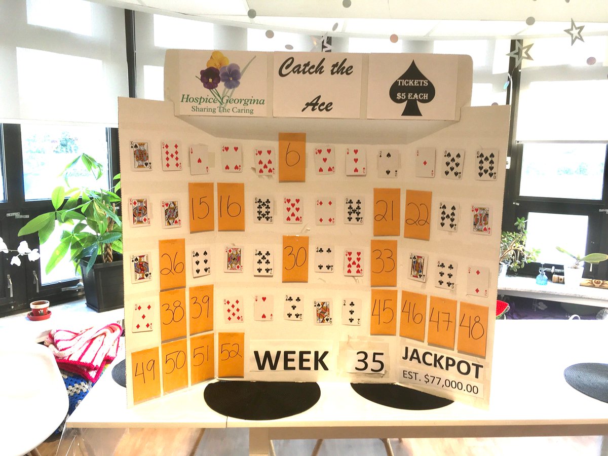 It's Week 35 of Catch the Ace and the jackpot is growing! If the Ace of Spades is found tomorrow, the Jackpot is estimated to be $77,000.00! 
 
Get your tickets now at ace.hospicegeorgina.com  (Online sales close at 1 pm Wed &amp; reopen Thurs at 10 am)

Lottery License RAF1365553